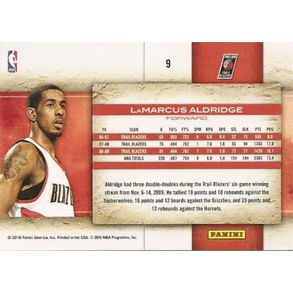 2009 Studio Basketball Card - #9 LaMarcus Aldridge - Picture 2 of 2